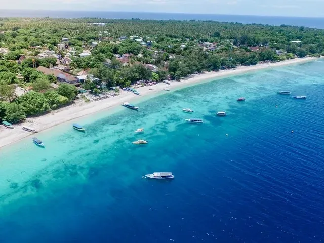 Aerial view of Gili Trawangan beach and reef