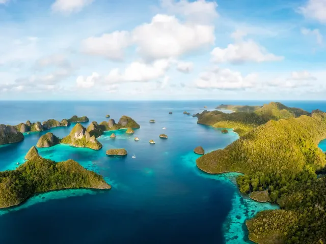 Karst islands and lagoons of Raja Ampat from above