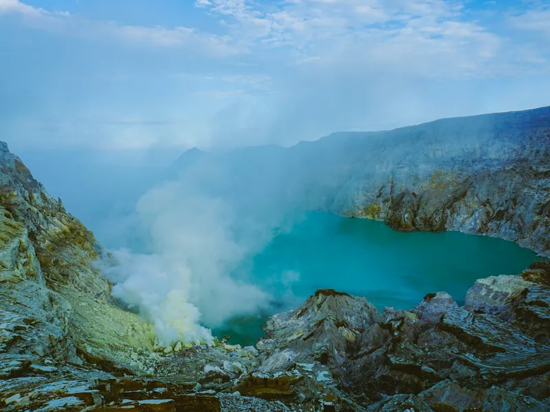 Steam over the crater lake