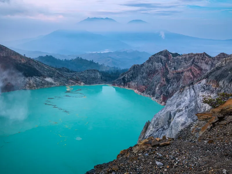 Turquoise crater lake of Kawah Ijen